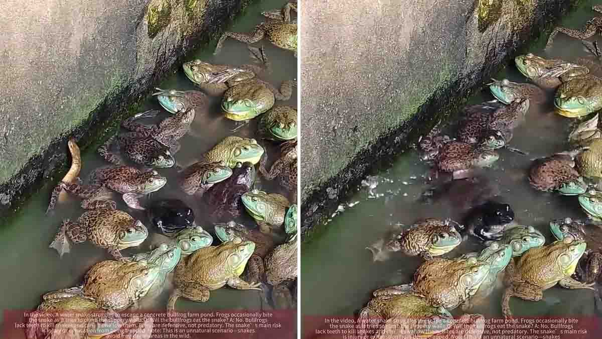Frogs attack snake inside well rare viral video