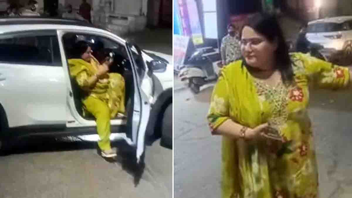 Hisar viral incident woman stops car in middle of road creates traffic jam and argues with police