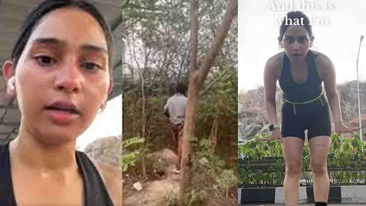 Hyderabad Cycling Track Incident showing woman reacting to unsafe situation during early morning run