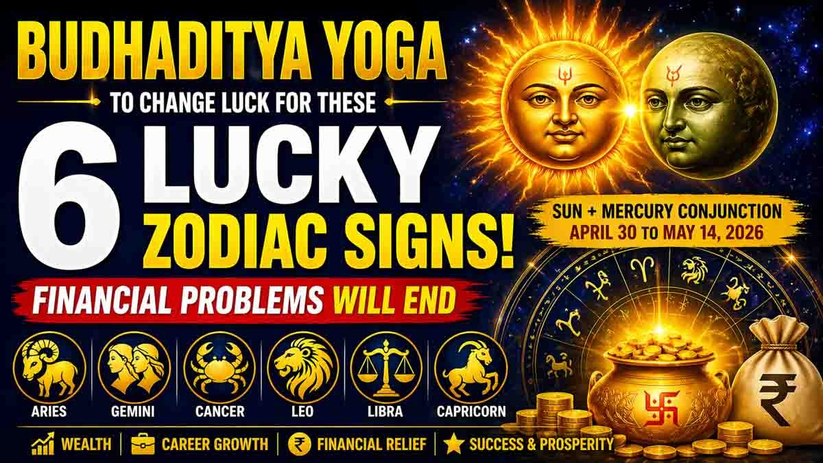 Lucky zodiac signs 2026 Budhaditya Yoga financial success horoscope astrology