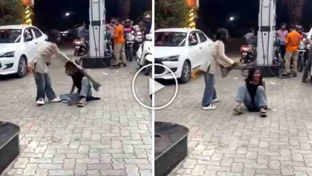 Maharashtra girls fight at petrol bunk captured in viral video