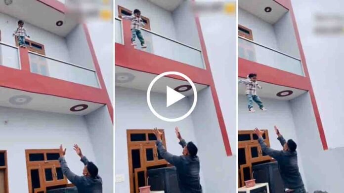social media stunt father making child jump from balcony dangerous viral video