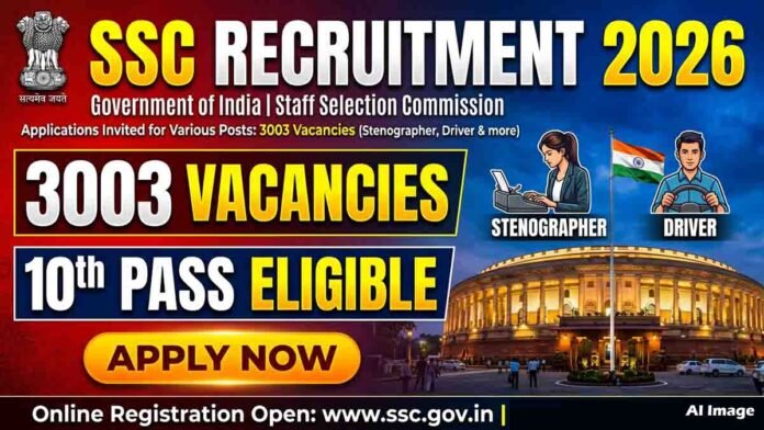 SSC Recruitment 2026 apply online for 3003 stenographer and driver posts