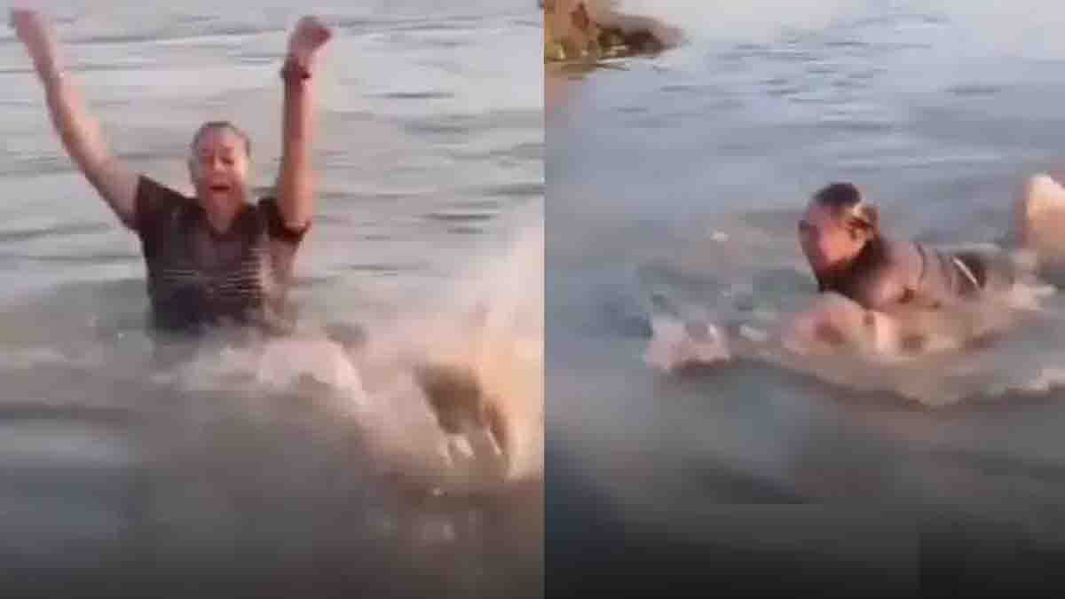 Viral Reel Accident : ನದಿಯಲ್ಲಿ ರೀಲ್ಸ್ ಹುಚ್ಚು! ಸ್ನಾನ ಮಾಡುವಾಗ ಯುವತಿಯ ಕೈಗೆ ಸಿಕ್ಕಿದ್ದೇನು ಗೊತ್ತಾ? ಬೆಚ್ಚಿಬೀಳಿಸುತ್ತೆ ಈ ವಿಡಿಯೋ! 2 Viral reel accident where a young woman accidentally catches a baby crocodile in river while shooting video