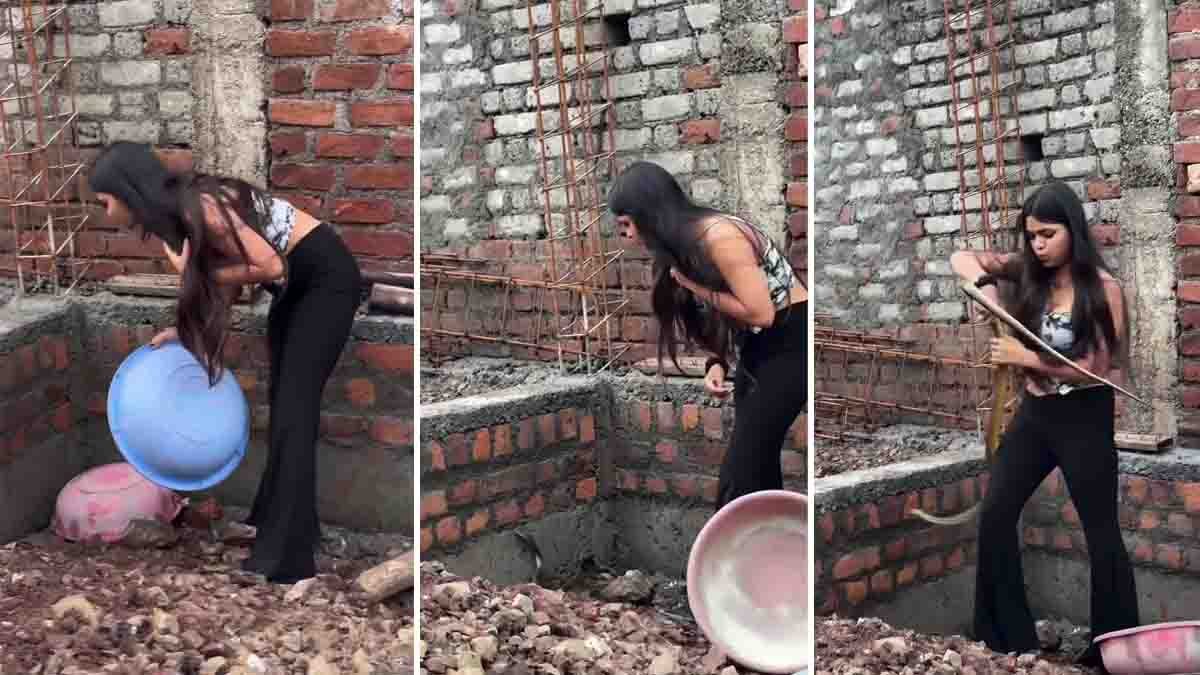 Female snake catcher rescuing a dangerous cobra with bare hands inside a house under construction