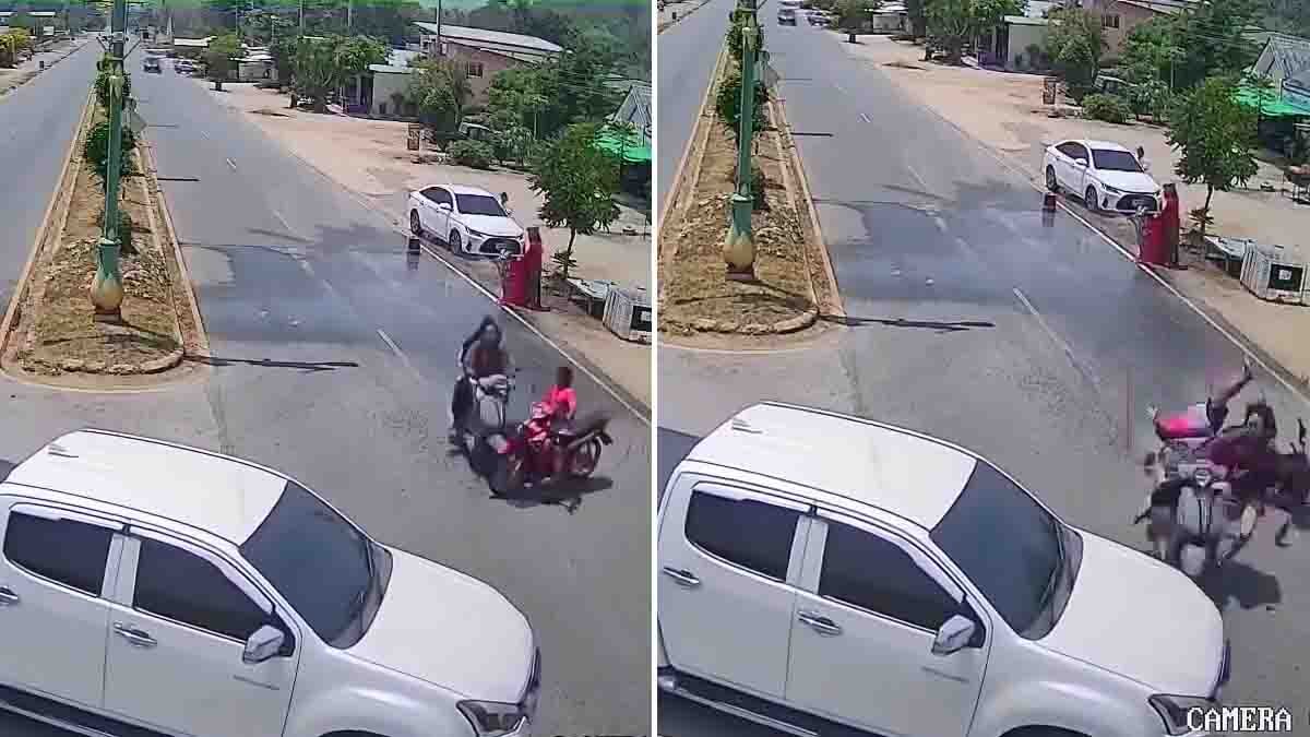 Jhabua road accident viral video showing car driver saving bike and scooter riders after collision