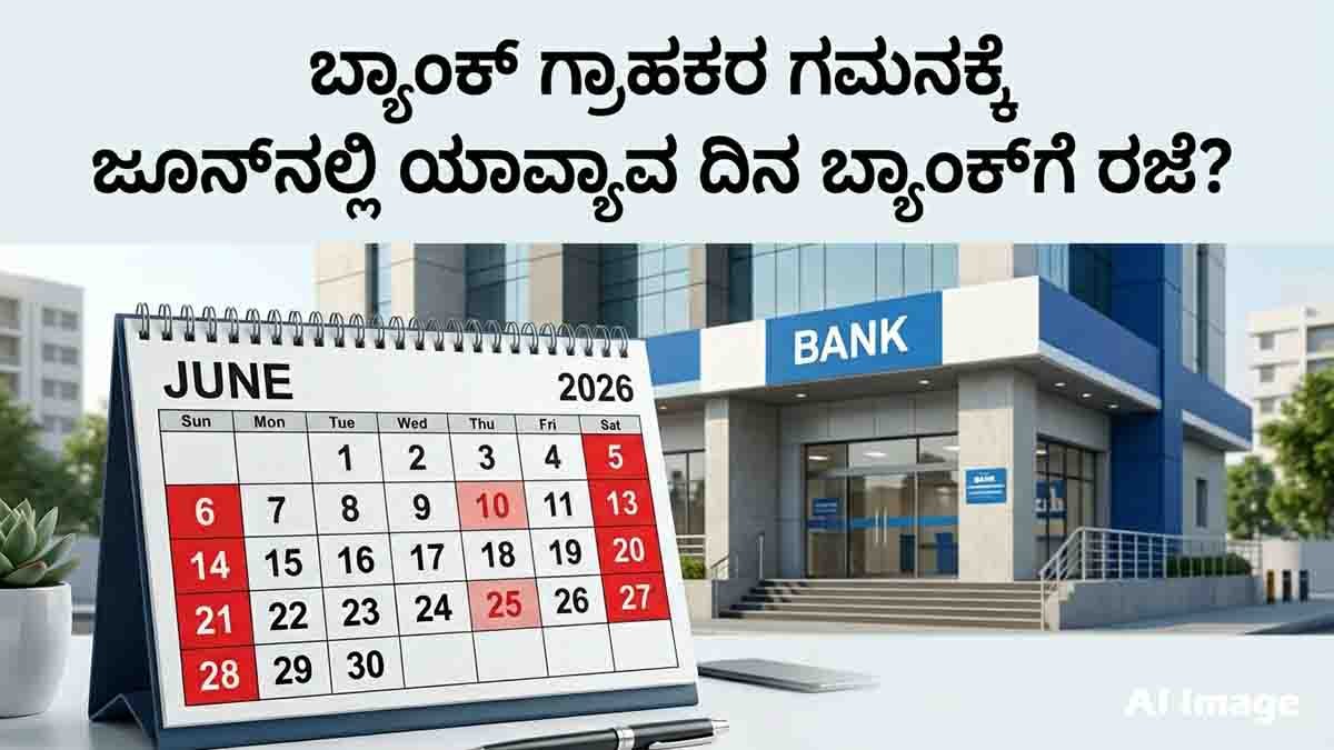 Bank Holidays in June 2026 across India including Karnataka bank holiday list, Muharram holiday, second and fourth Saturday closures.