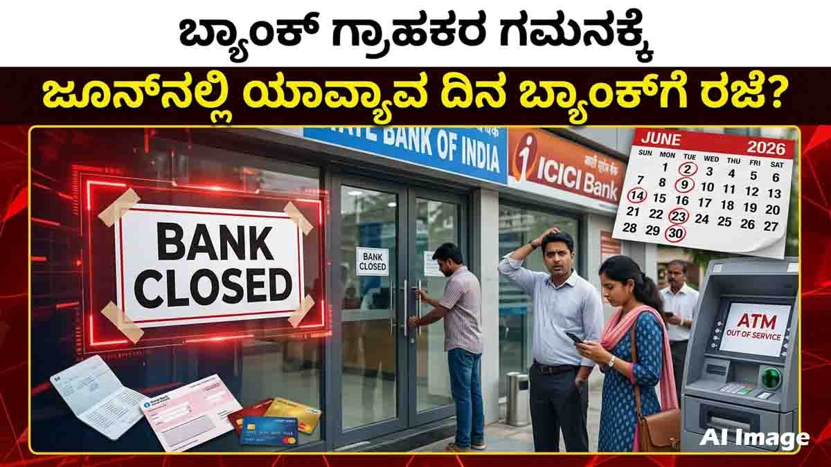 Bank Holidays in June 2026 across India including Karnataka bank holiday list, Muharram holiday, second and fourth Saturday closures.