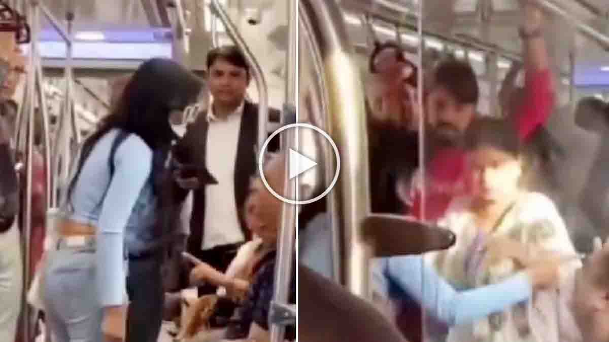 Delhi Metro viral video shows woman slapping man during seat dispute in crowded coach