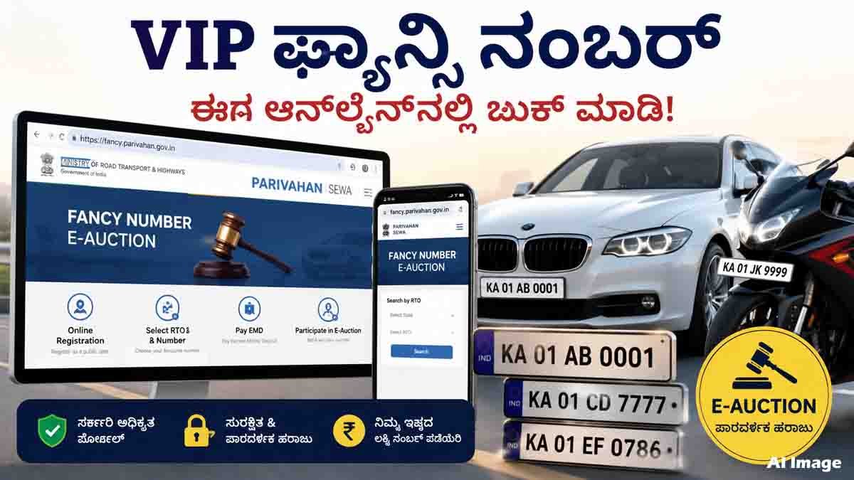 VIP Fancy Vehicle Number : ನಿಮ್ಮ ಕಾರು, ಬೈಕ್ಗೆ 0001, 9999 ನಂತಹ ಫ್ಯಾನ್ಸಿ ನಂಬರ್ ಬೇಕಾ? ಆನ್ಲೈನ್ನಲ್ಲಿ ಪಡೆಯುವುದು ಹೇಗೆ? ಇಲ್ಲಿದೆ ಕಂಪ್ಲೀಟ್ ಡೀಟೇಲ್ಸ್ 1 VIP Fancy Vehicle Number booking process through Parivahan online auction portal in India