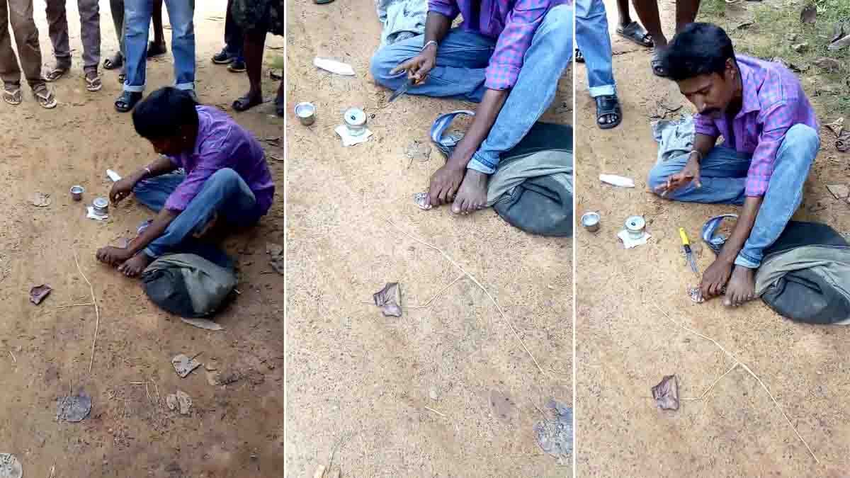 Viral Nagamani video showing a man cutting open a king cobra head to remove mysterious stones
