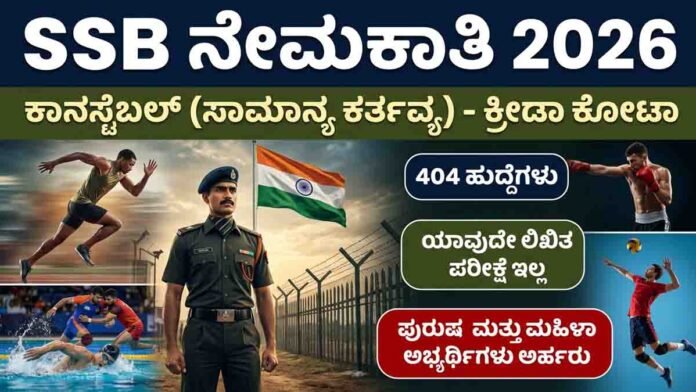 SSB Recruitment 2026 announced for 404 Constable GD vacancies under Sports Quota. Check eligibility, salary, sports list, age limit, and apply online details.