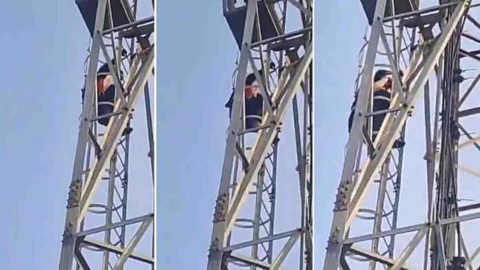 Viral video woman on mobile tower demanding lover instead of husband in Uttar Pradesh village