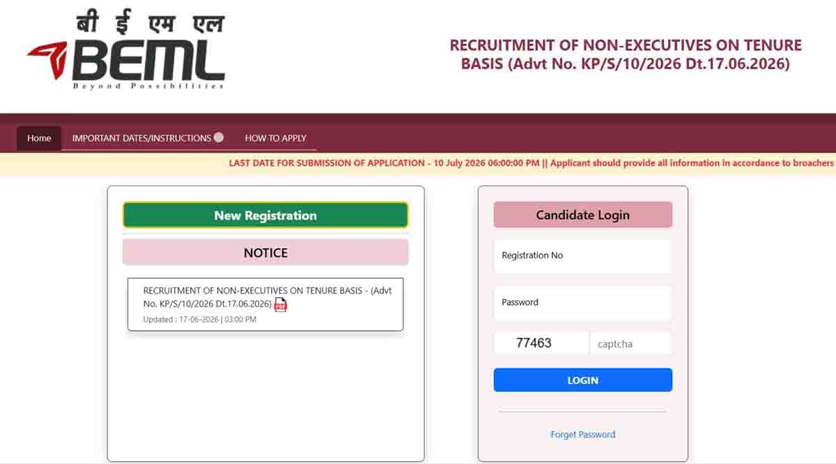 BEML Recruitment 2026 notification for 362 Operator vacancies in Bengaluru for ITI candidates