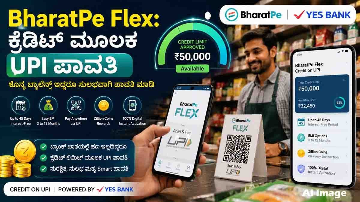 BharatPe Flex : ಬ್ಯಾಂಕ್ ಖಾತೆಯಲ್ಲಿ ಹಣವಿಲ್ಲದಿದ್ದರೂ ಯುಪಿಐ ಪಾವತಿ ಮಾಡಿ! ಭಾರತ್ ಪೇ 'ಫ್ಲೆಕ್ಸ್' (BharatPe Flex) ಬಗ್ಗೆ ನಿಮಗೆಷ್ಟು ಗೊತ್ತು? 1 BharatPe Flex allows users to make UPI payments using a credit line even with zero bank account balance.