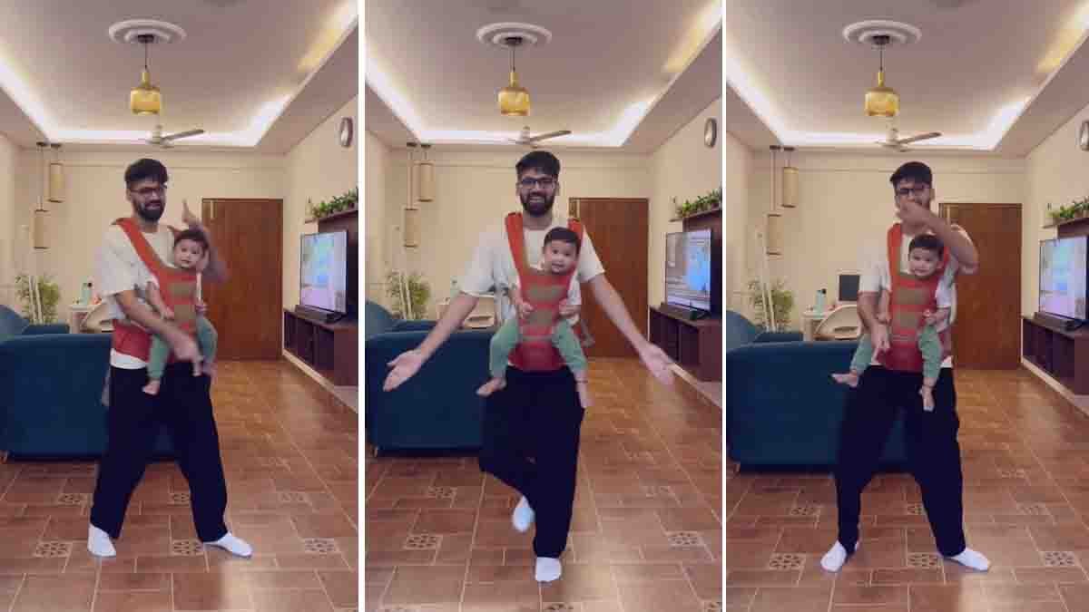 Father daughter dance video showing a Bengaluru dad dancing with his baby daughter in a carrier during a viral Instagram reel