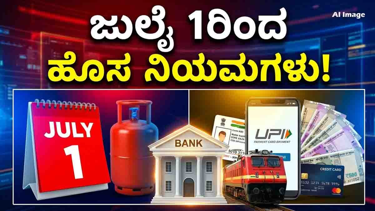 July 1 New Rules 2026 featuring LPG cylinder price changes, Aadhaar update, EPFO PF withdrawal, banking rules, FD interest rates, and railway travel updates.