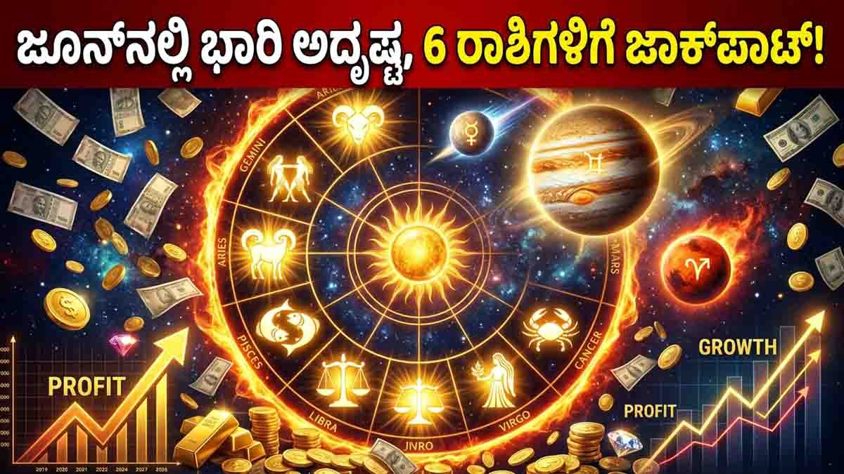 Zodiac Signs : ಜೂನ್ 20 ರವರೆಗೆ ಈ 6 ರಾಶಿಯವರಿಗೆ ಕುಬೇರ ಯೋಗ, ನಿಮ್ಮ ರಾಶಿಯೂ ಇದರಲ್ಲಿದೆಯಾ? ಈ ಸುದ್ದಿ ಓದಿ…! 2 Zodiac signs predicted to experience wealth, career success, and good fortune due to favorable planetary alignments in June 2026.