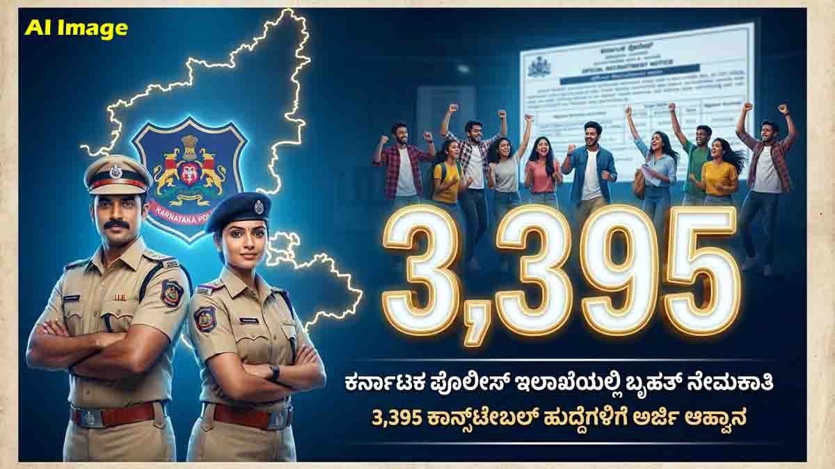 Karnataka Police Recruitment 2026 : 3,395 ಪೊಲೀಸ್ ಕಾನ್ಸ್ಟೇಬಲ್ ಹುದ್ದೆಗಳಿಗೆ ಅರ್ಜಿ ಸಲ್ಲಿಸಲು ಜುಲೈ 3 ಕೊನೆಯ ದಿನ: ಇಂದೇ ಅಪ್ಲೈ ಮಾಡಿ 3 Karnataka Police Recruitment 2026 notification for 3395 Civil Police Constable vacancies with application details and eligibility criteria.
