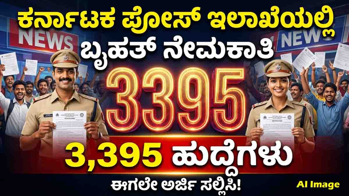 Karnataka Police Recruitment 2026 : 3,395 ಪೊಲೀಸ್ ಕಾನ್ಸ್ಟೇಬಲ್ ಹುದ್ದೆಗಳಿಗೆ ಅರ್ಜಿ ಸಲ್ಲಿಸಲು ಜುಲೈ 3 ಕೊನೆಯ ದಿನ: ಇಂದೇ ಅಪ್ಲೈ ಮಾಡಿ 2 Karnataka Police Recruitment 2026 notification for 3395 Civil Police Constable vacancies with application details and eligibility criteria.