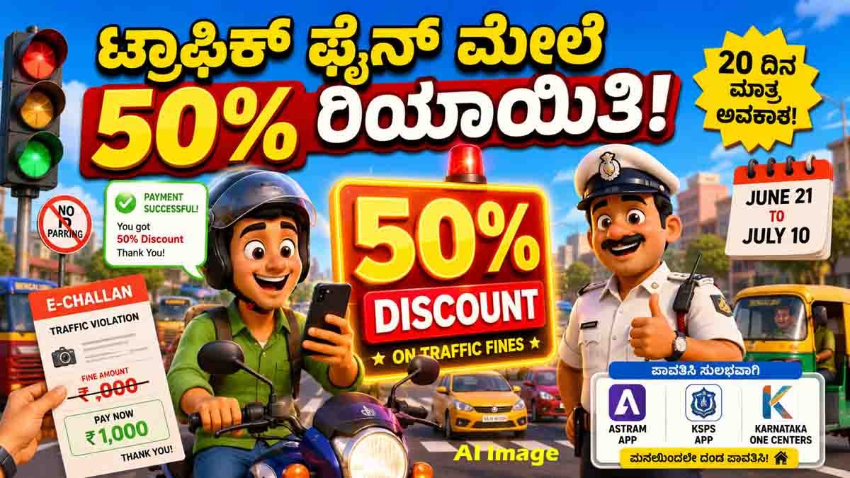 Karnataka government announces 50 percent discount on pending traffic fines from June 21 to July 10, 2026.