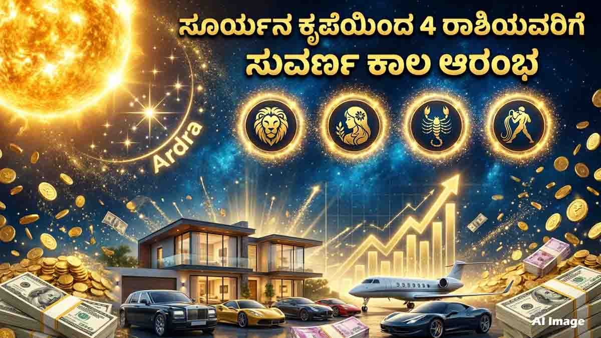 Zodiac Signs predicted to receive luck, wealth, career growth and success after the Sun enters Ardra Nakshatra on June 22, 2026.