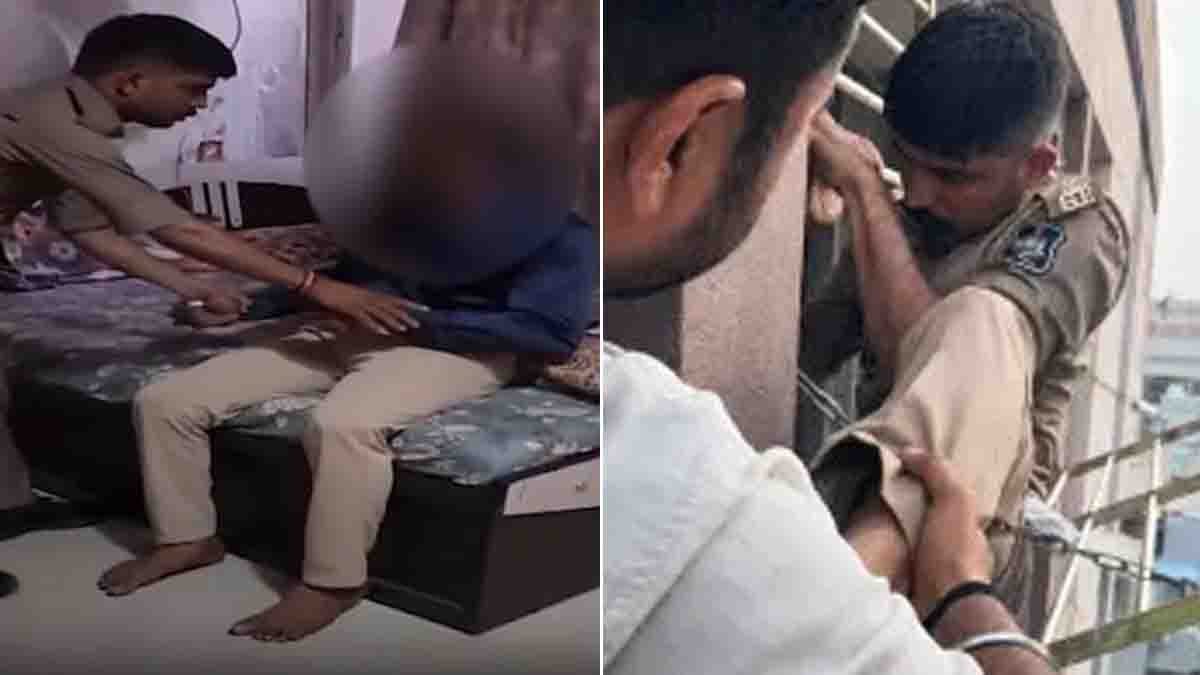 Surat Police Rescue : ಸೂರತ್ನಲ್ಲಿ ಕಿಟಕಿ ಮೂಲಕ ನುಗ್ಗಿ ಆತ್ಮ**ತ್ಯೆ ತಡೆದ ರಿಯಲ್ ಹಿರೋ ಕಾನ್ಸ್ಟೆಬಲ್! 1 Surat Police Rescue operation as a brave constable climbs a seventh-floor apartment grille to save a man who attempted suicide