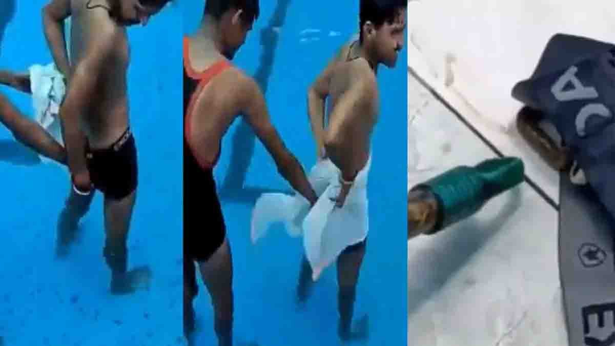 Swimming Pool Snake Viral Video: Young Man Finds Water Snake Inside Swimwear