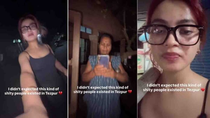 Tezpur viral video showing a young woman confronting moral policing after being criticized for her clothing in Assam.