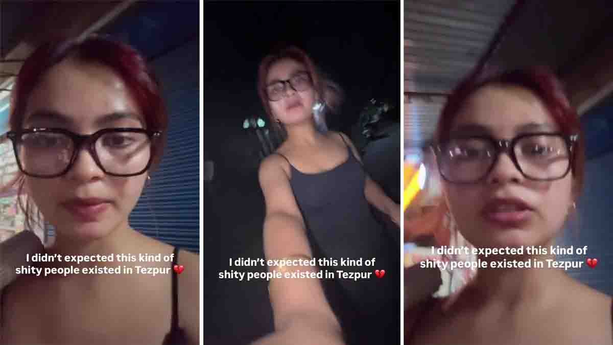 Tezpur viral video showing a young woman confronting moral policing after being criticized for her clothing in Assam.