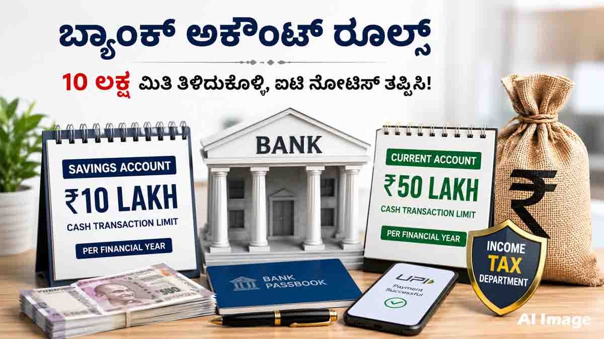 Bank Account Rules explaining ₹10 lakh cash deposit and withdrawal limits in savings accounts under Income Tax regulations