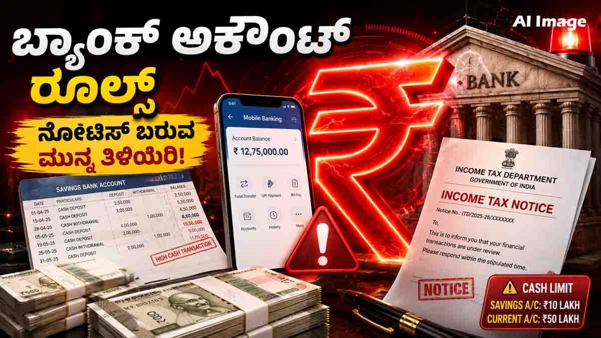 Bank Account Rules explaining ₹10 lakh cash deposit and withdrawal limits in savings accounts under Income Tax regulations