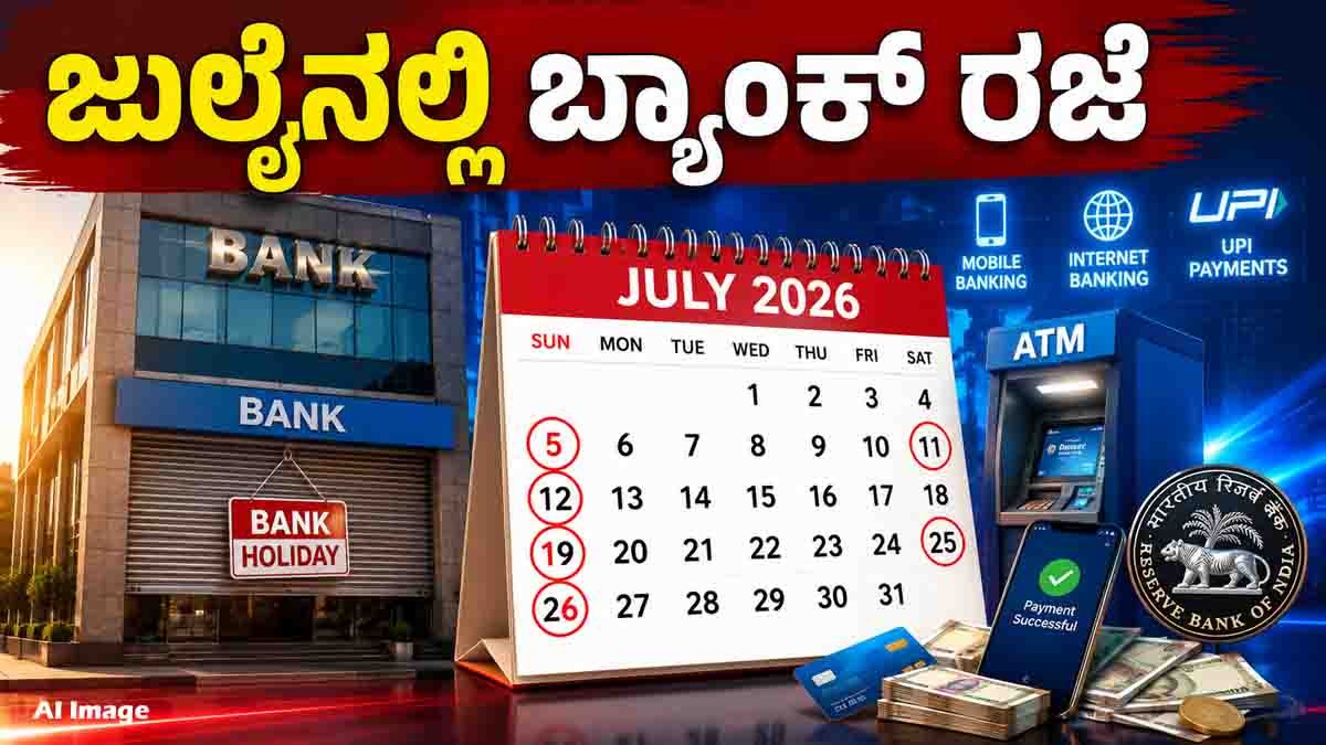 Bank Holidays July 2026 official RBI bank holiday list showing 12 bank holidays across India including weekend and regional holidays.