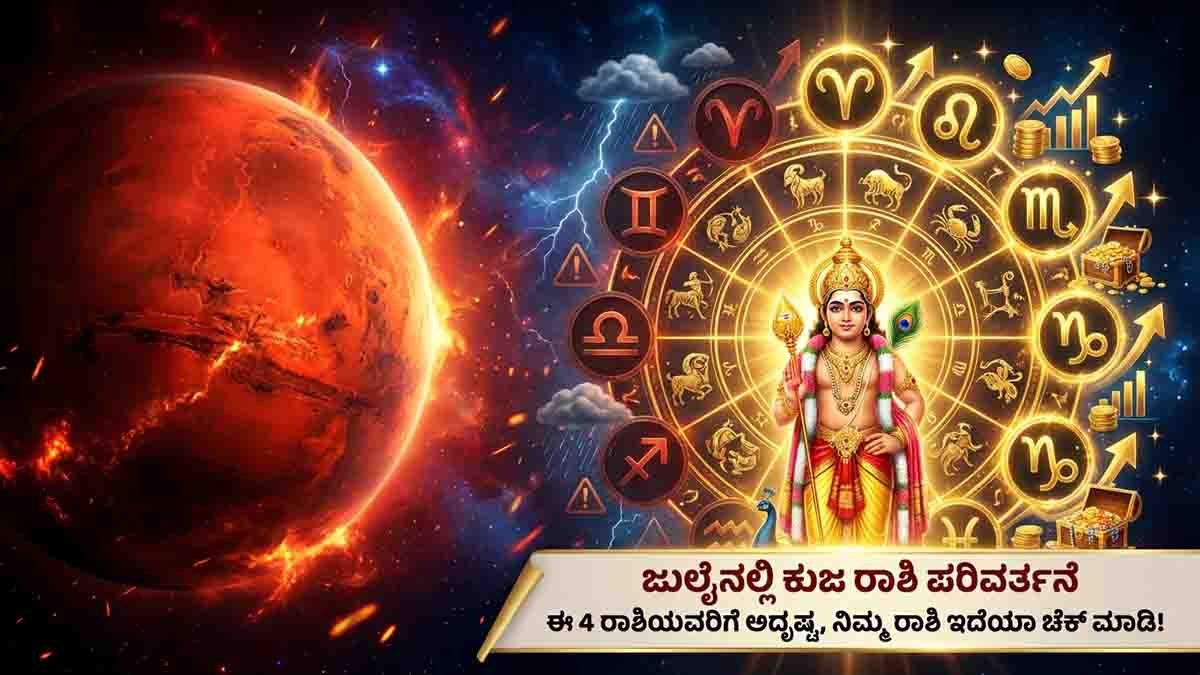 Horoscope Predictions showing Mars transit into Taurus in July 2026 with lucky and cautious zodiac signs in Vedic astrology.