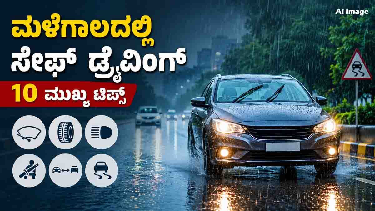 Monsoon driving tips: Follow these 10 essential rain safety rules for cars, including tyre checks, safe braking, headlights, speed control and road safety.