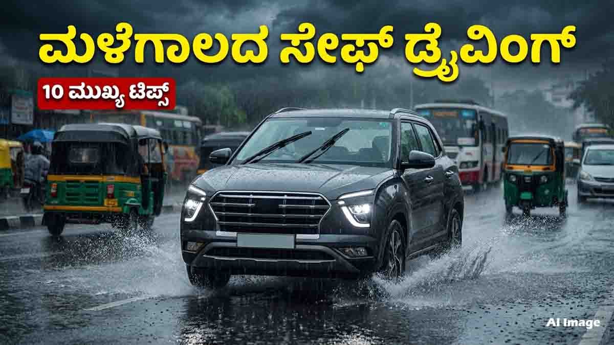 Monsoon driving tips: Follow these 10 essential rain safety rules for cars, including tyre checks, safe braking, headlights, speed control and road safety.