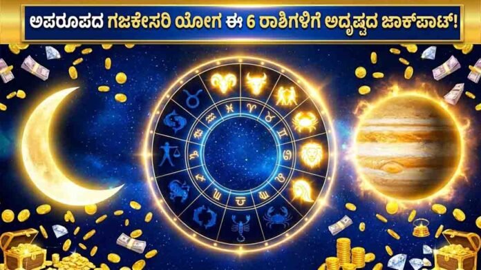 Rare Gajakesari Yoga 2026 bringing wealth, success, career growth, and prosperity for six lucky zodiac signs