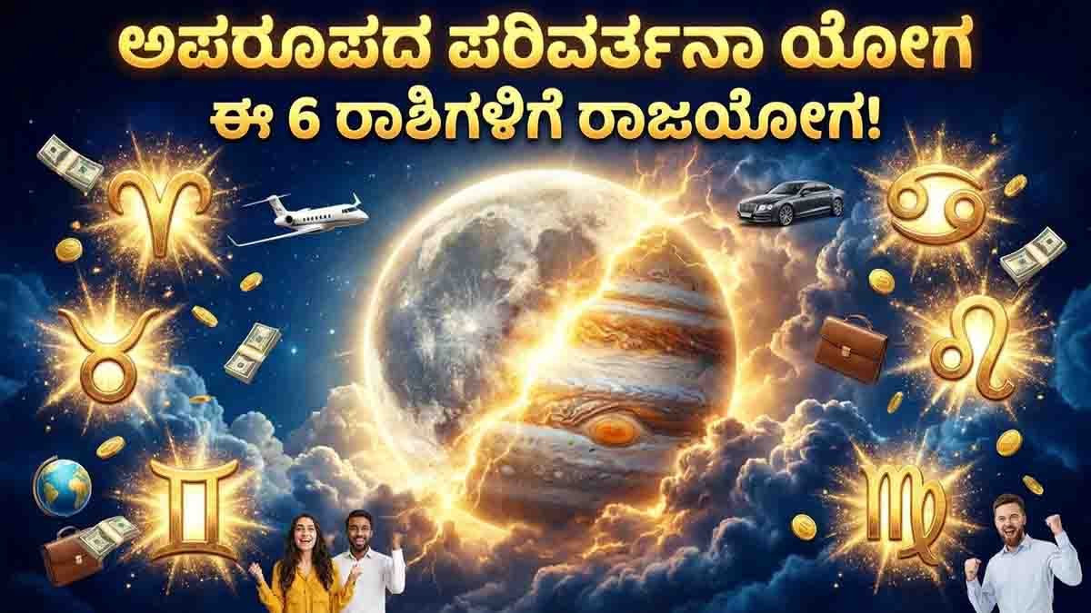Zodiac Signs : ಜೂನ್ 29 ರಿಂದ ಜುಲೈ 1 ರವರೆಗೆ ಅಪರೂಪದ ಯೋಗ; ಈ 6 ರಾಶಿಗಳ ಜೀವನದಲ್ಲಿ ಅದ್ಭುತ ಬದಲಾವಣೆ 2 Rare Parivartana Yoga between Moon and Jupiter in June 2026 brings fortune, wealth, career growth, and success for Aries, Gemini, Virgo, Libra, Scorpio, and Pisces zodiac signs.