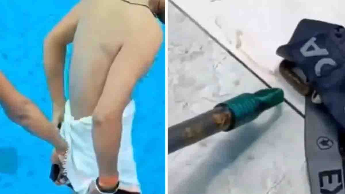 Swimming Pool Snake Viral Video: Young Man Finds Water Snake Inside Swimwear