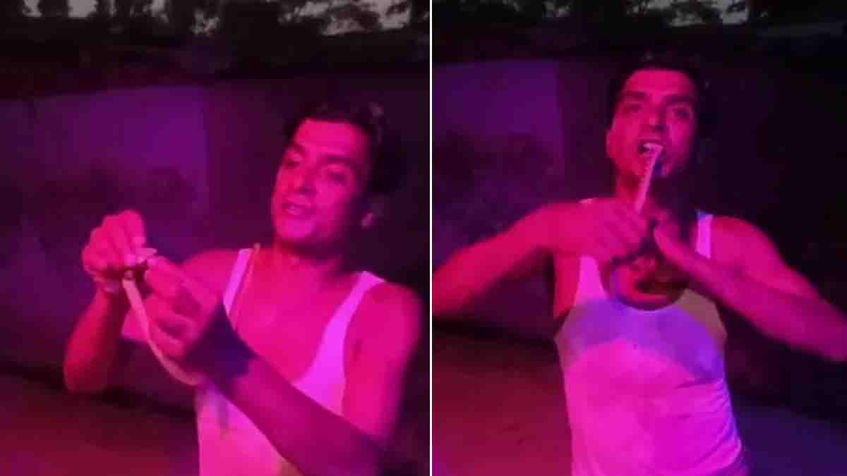 Viral Video showing a young man putting a dead snake in his mouth while filming a social media reel before being hospitalized.