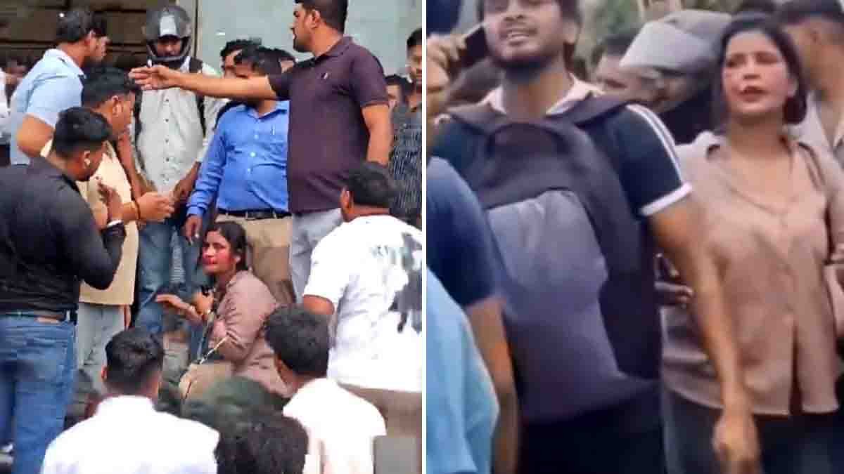 Wife caught with lover at Noida shopping store as husband confronts the pair in a viral public incident.