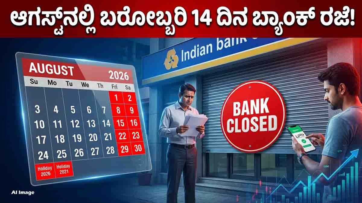 August Bank Holidays : ಆಗಸ್ಟ್ನಲ್ಲಿ ಬರೋಬ್ಬರಿ 14 ದಿನ ಬ್ಯಾಂಕ್ ಬಂದ್! ಆರ್ಬಿಐ ರಜಾದಿನಗಳ ಸಂಪೂರ್ಣ ಪಟ್ಟಿ ಇಲ್ಲಿದೆ 3 August Bank Holidays 2026: RBI announces complete bank holiday list across India including Independence Day, Eid-e-Milad, Onam, Sundays and second & fourth Saturdays.