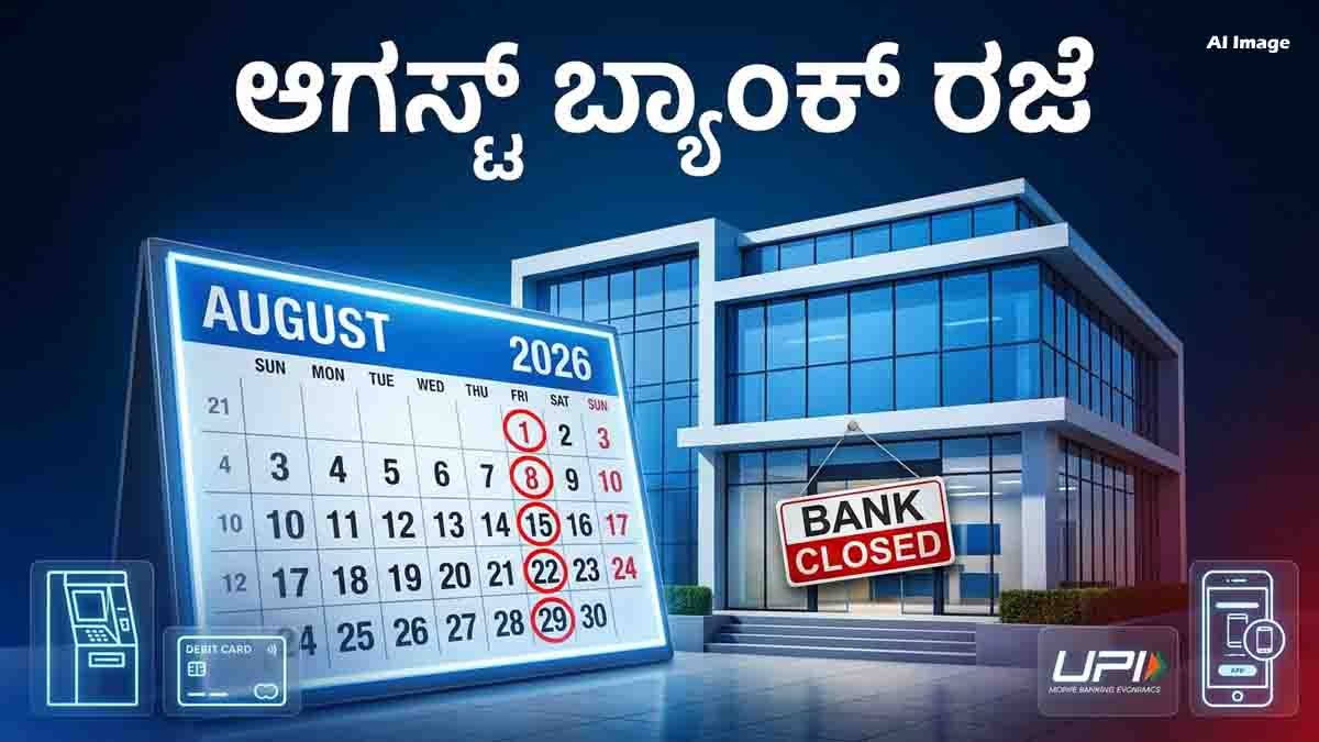 August Bank Holidays : ಆಗಸ್ಟ್ನಲ್ಲಿ ಬರೋಬ್ಬರಿ 14 ದಿನ ಬ್ಯಾಂಕ್ ಬಂದ್! ಆರ್ಬಿಐ ರಜಾದಿನಗಳ ಸಂಪೂರ್ಣ ಪಟ್ಟಿ ಇಲ್ಲಿದೆ 2 August Bank Holidays 2026: RBI announces complete bank holiday list across India including Independence Day, Eid-e-Milad, Onam, Sundays and second & fourth Saturdays.