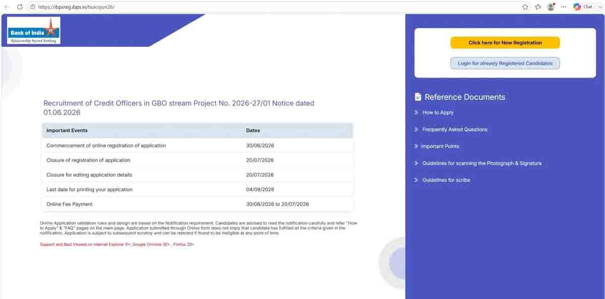 BOI Credit Officer Recruitment 2026 notification for 779 Credit Officer vacancies with eligibility, salary, online application and last date.