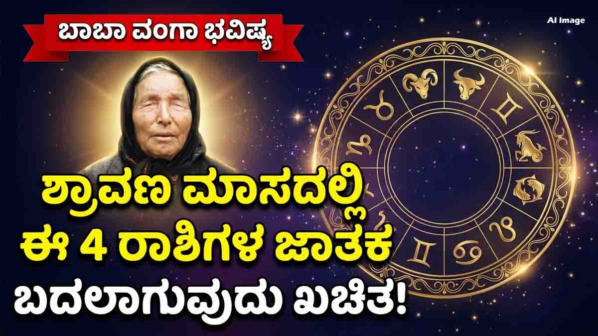 Baba Vanga Astrology : ಶ್ರಾವಣ ಮಾಸದಲ್ಲಿ ಈ 4 ರಾಶಿಯವರಿಗೆ ಮುಟ್ಟಿದ್ದೆಲ್ಲಾ ಚಿನ್ನ, ನಿಮ್ಮ ರಾಶಿಯೂ ಇದೆಯಾ? 1 Baba Vanga Astrology predicts Aries, Taurus, Capricorn and Pisces as the luckiest zodiac signs during the sacred Shravana Month.
