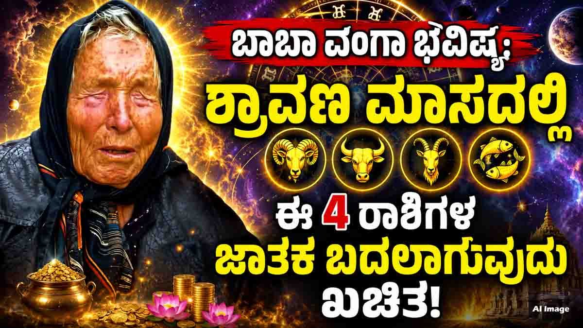 Baba Vanga Astrology : ಶ್ರಾವಣ ಮಾಸದಲ್ಲಿ ಈ 4 ರಾಶಿಯವರಿಗೆ ಮುಟ್ಟಿದ್ದೆಲ್ಲಾ ಚಿನ್ನ, ನಿಮ್ಮ ರಾಶಿಯೂ ಇದೆಯಾ? 3 Baba Vanga Astrology predicts Aries, Taurus, Capricorn and Pisces as the luckiest zodiac signs during the sacred Shravana Month.