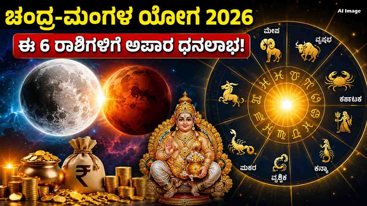 Chandra Mangal Yoga 2026 : ಜುಲೈ 10-12ರಂದು 'ಕುಬೇರ ಯೋಗ'; ಈ 6 ರಾಶಿಗಳಿಗೆ ಆರ್ಥಿಕ ಸಂಕಷ್ಟಗಳಿಂದ ಮುಕ್ತಿ, ನಿಮ್ಮ ರಾಶಿ ಇದರಲ್ಲಿದೆಯಾ? 1 Chandra Mangal Yoga 2026 brings Kubera Yoga, financial prosperity, career growth, and wealth opportunities for six lucky zodiac signs.
