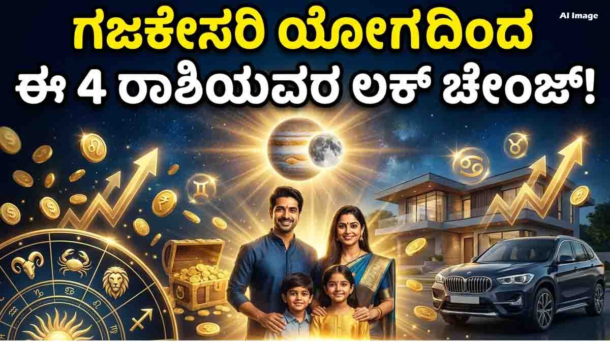 Gajakesari Rajyoga 2026 : ಜುಲೈ 14 ರಿಂದ 'ಗಜಕೇಸರಿ ರಾಜಯೋಗ': ಈ 4 ರಾಶಿಯವರ ಲಕ್ ಬದಲಾಗೋದು ಗ್ಯಾರಂಟಿ! 7 Gajakesari Rajyoga from July 14 brings career growth, wealth, and good fortune for Aries, Cancer, Leo, and Sagittarius zodiac signs.