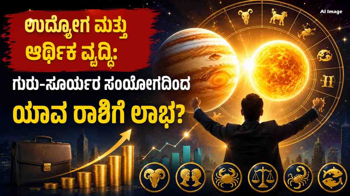 Job Astrology : ಮುಂದಿನ 30 ದಿನ ಈ 6 ರಾಶಿಯವರಿಗೆ ಭರ್ಜರಿ ಲಾಭ, ಹೊಸ ಅವಕಾಶಗಳ ಸುರಿಮಳೆ, ಆ ರಾಶಿಗಳು ಯಾವುವು? 2 Job Astrology prediction showing Jupiter-Sun Conjunction 2026 bringing promotions, new job opportunities, overseas careers, and financial growth for six lucky zodiac signs.