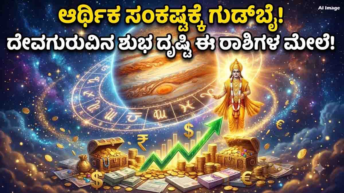 Financial Astrology prediction showing Jupiter's Kubera Yoga bringing wealth, prosperity, career growth, and financial success to lucky zodiac signs until October 31.